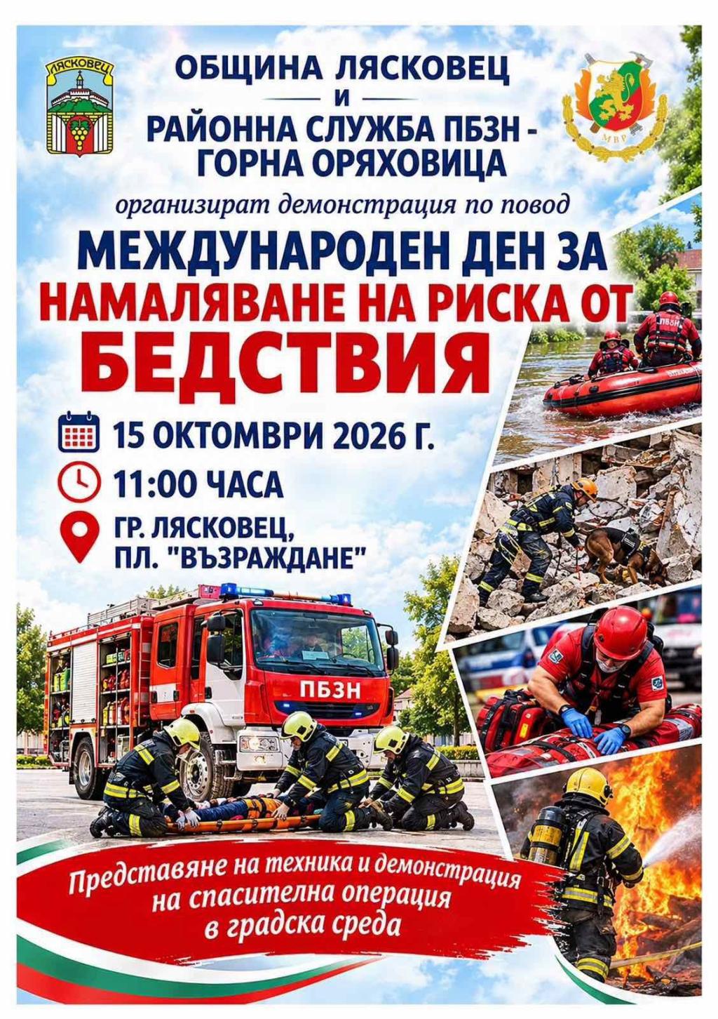 Пожарникари ще демонстрират спасителна операция в центъра на Лясковец