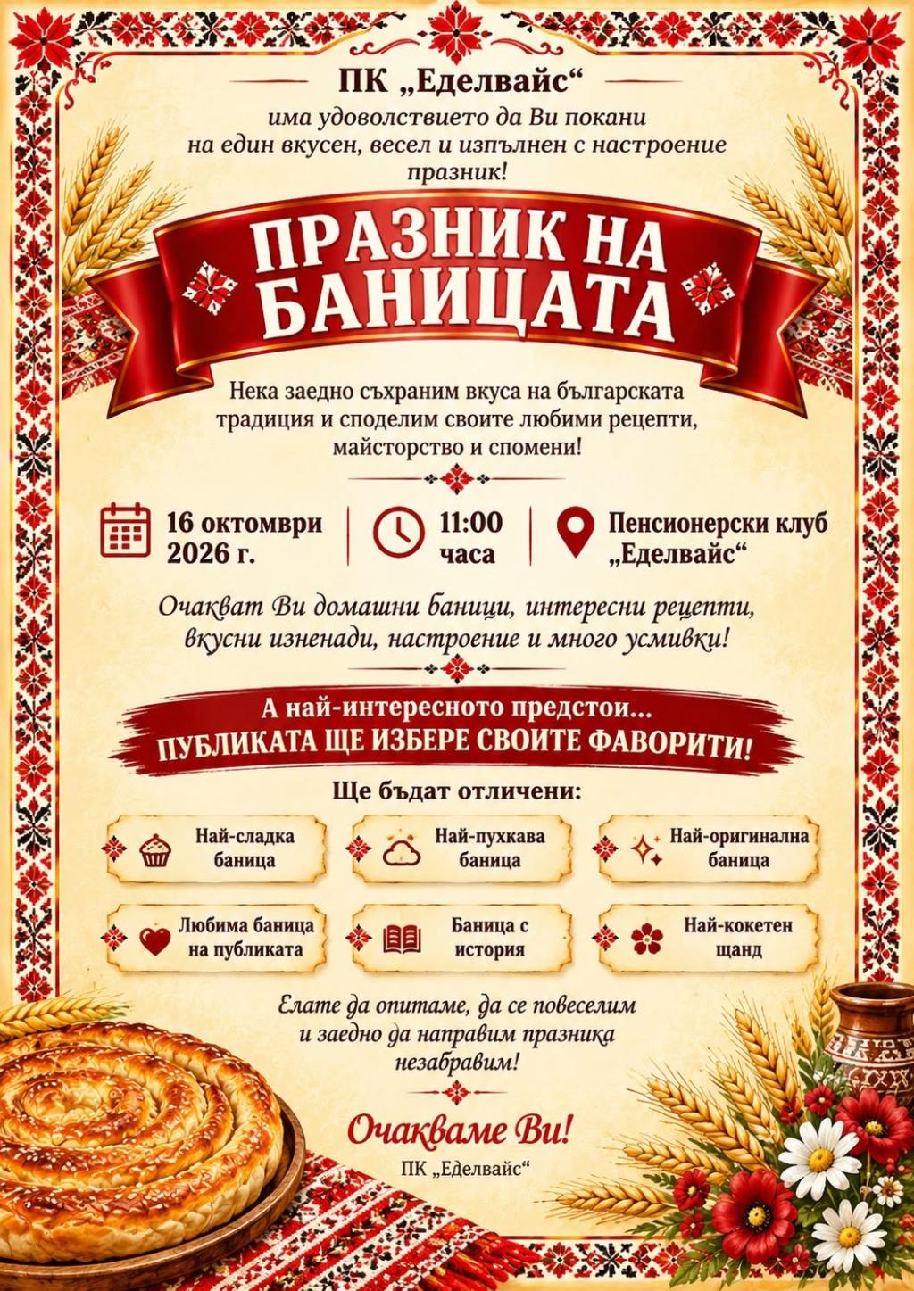 Стамболово кани на Празник на баницата на 16 октомври